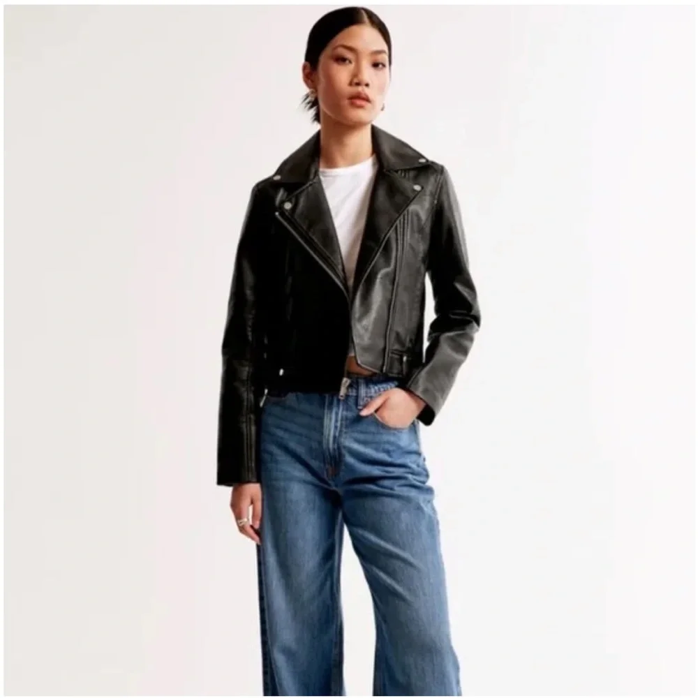 Abercrombie & Fitch Vegan Leather Black Moto Jacket - Picture 2 of 11